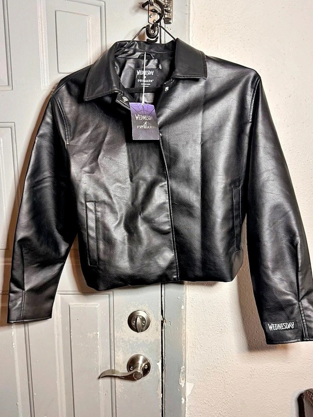 Primark Wednesday x Primark Black Faux Leather Jacket Size Medium NWT